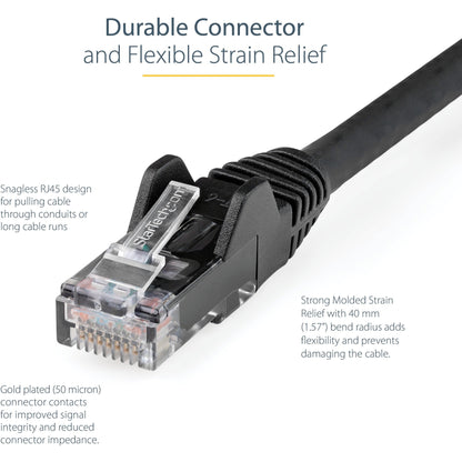 StarTech.com 6in (15cm) CAT6 Ethernet Cable LSZH (Low Smoke Zero Halogen) 10 GbE Snagless 100W PoE UTP RJ45 Black Network Patch Cord ETL