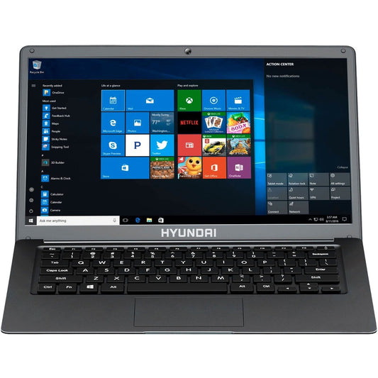 Hyundai HyBook 14.1" Intel Celeron Laptop 4GB RAM 128GB Storage 2.0MP Webcam Expandable M.2 SATA SSD Slot Windows 10 Home S Mode WiFi Grey