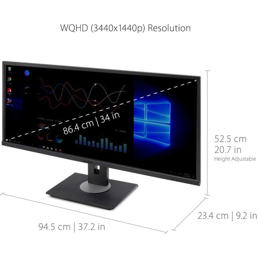 ViewSonic VG3456 34 Inch 21:9 UltraWide WQHD 1440p Monitor with Ergonomics Design USB C Docking Built-In Gigabit Ethernet for Home and Office