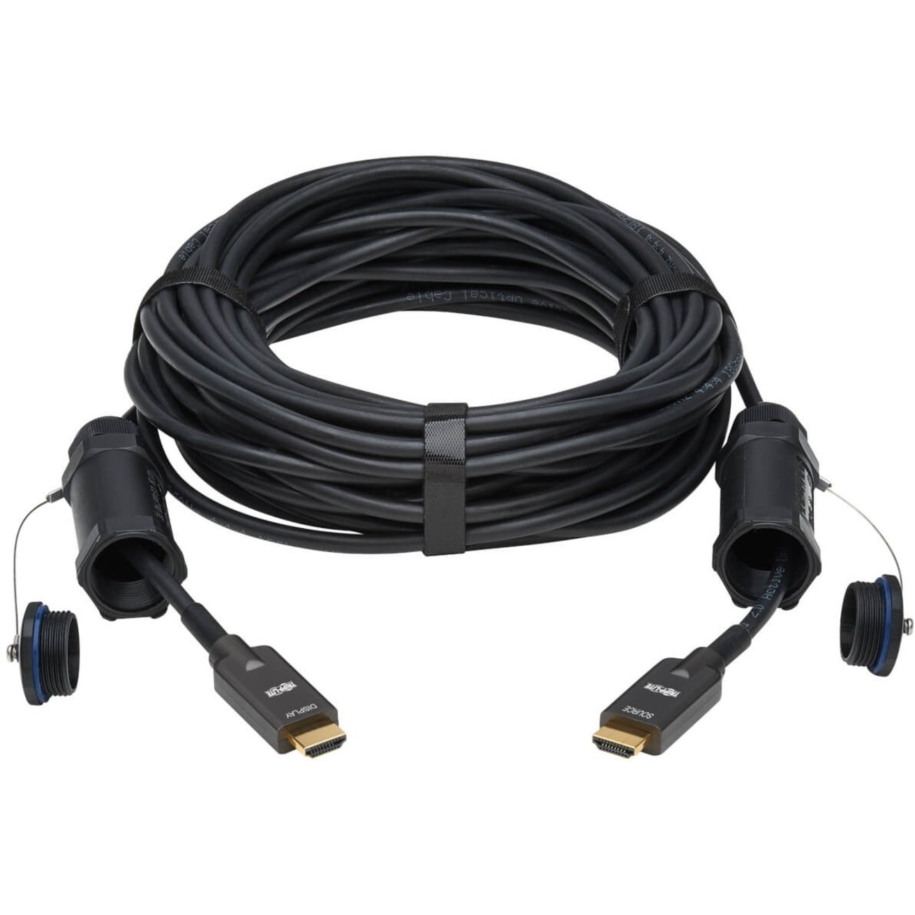 Tripp Lite High-Speed Armored HDMI Fiber Active Optical Cable (AOC) with Hooded Connectors and Reel 4K @ 60 Hz HDR IP68 M/M Black 70 m (230 ft.)