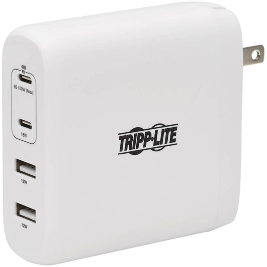 Tripp Lite 4-Port Compact USB Wall Charger GaN Technology 100W PD Charging 2 USB-C & 2 USB-A White