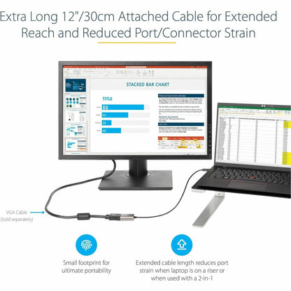 StarTech.com USB C to VGA Adapter 1080p USB Type-C to VGA Adapter Dongle USB-C to VGA Monitor/Display Video Converter 12" Long Cable