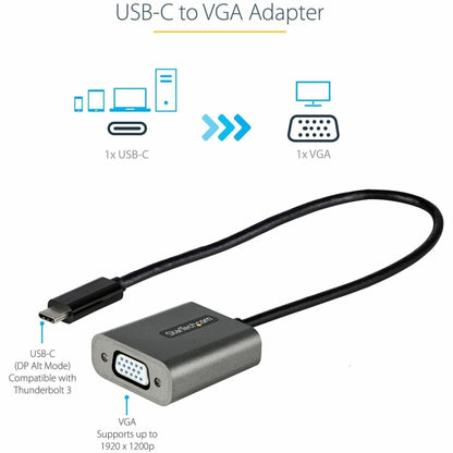 StarTech.com USB C to VGA Adapter 1080p USB Type-C to VGA Adapter Dongle USB-C to VGA Monitor/Display Video Converter 12" Long Cable