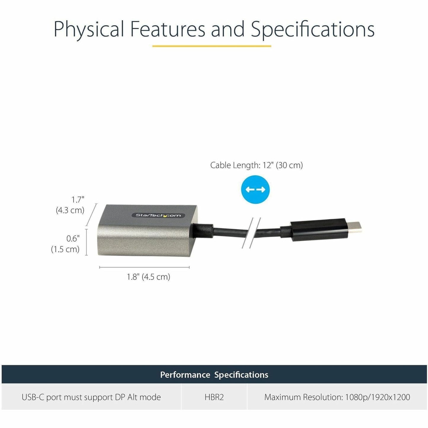 StarTech.com USB C to VGA Adapter 1080p USB Type-C to VGA Adapter Dongle USB-C to VGA Monitor/Display Video Converter 12" Long Cable