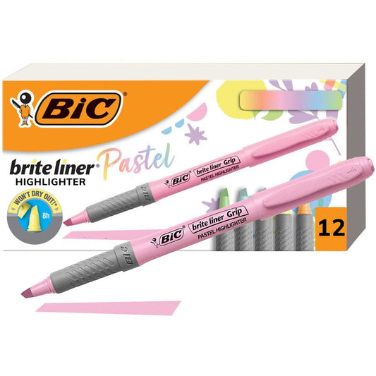 BIC Brite Liner Grip Highlighters Assorted 12 Pack