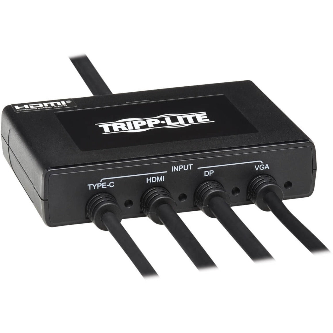 Tripp Lite 4-Port Presentation Adapter 4K 60 Hz (4:4:4) HDMI DP USB-C and 1080p VGA to HDMI Built-In Cables