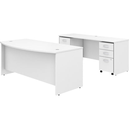 Bush Business Furniture Studio C 72W x 36D Bow Front Desk and Credenza with Mobile File Cabinets