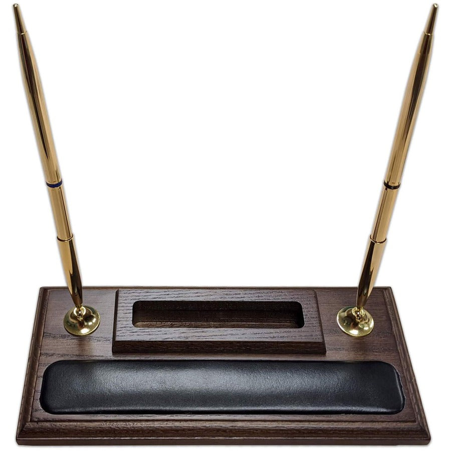 Dacasso Walnut & Leather Double Pen Stand/Cell Phone Holder