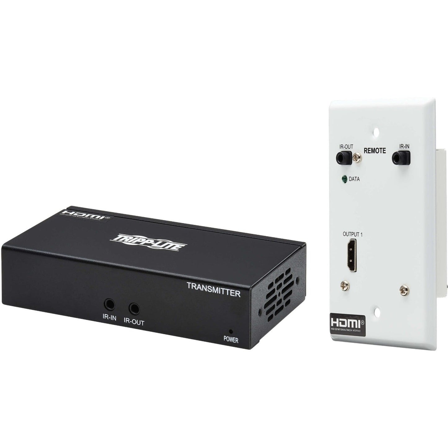 Tripp Lite HDMI over Cat6 Extender Kit Box Transmitter/Wall Plate Receiver 4K 60 Hz 4:4:4 IR PoC HDR HDCP 2.2 230 ft. TAA