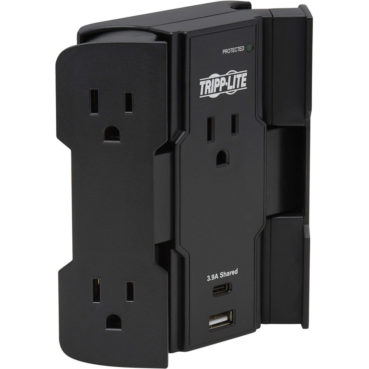 Tripp Lite Safe-IT 5-Outlet Surge Protector USB-A/USB-C Ports 5-15P Direct Plug-In 1050 Joules Antimicrobial Protection Black