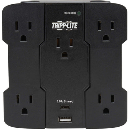 Tripp Lite Safe-IT 5-Outlet Surge Protector USB-A/USB-C Ports 5-15P Direct Plug-In 1050 Joules Antimicrobial Protection Black