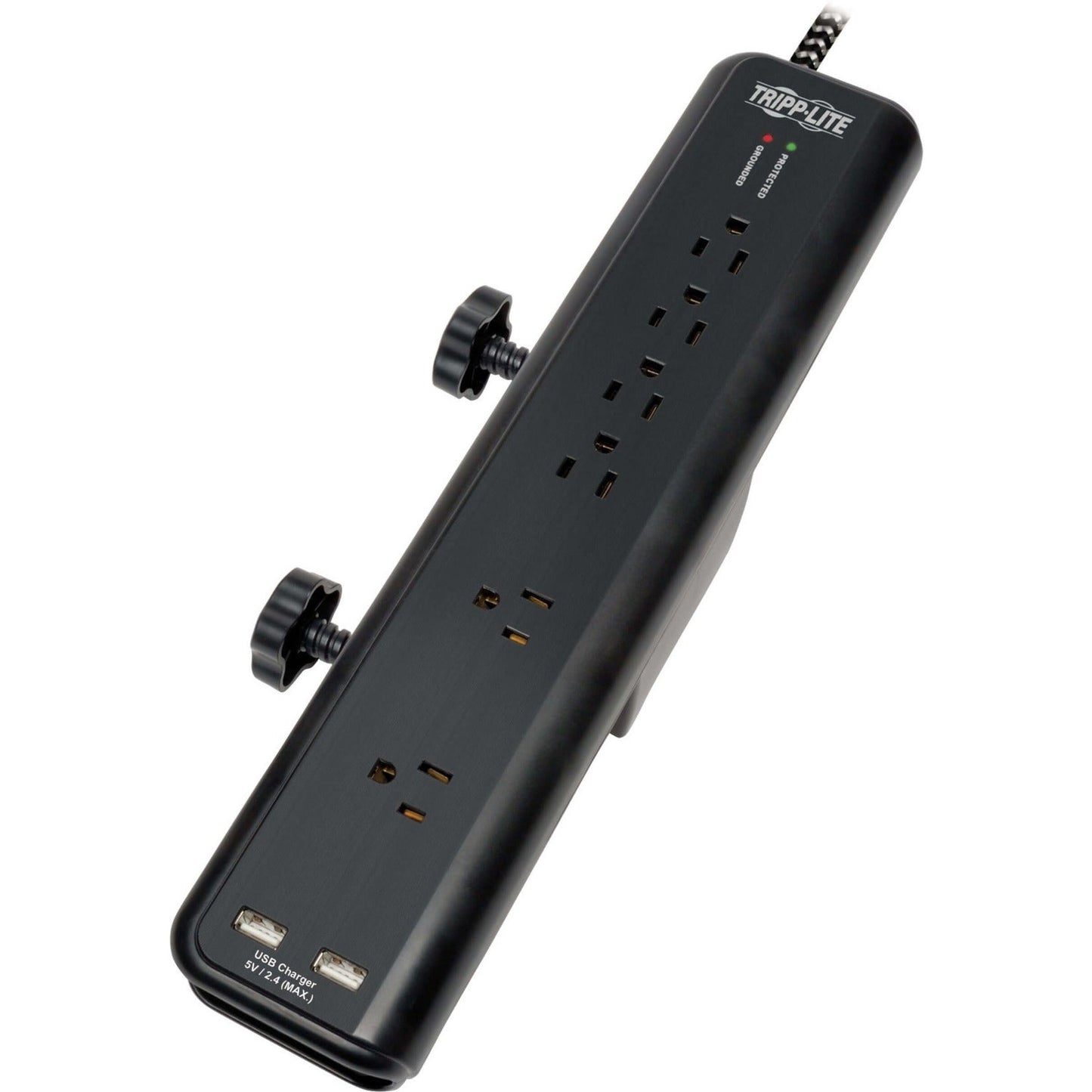 Tripp Lite Safe-IT 6-Outlet Surge Protector 2 USB Charging Ports 8 ft. Cord 5-15P Plug 2100 Joules Antimicrobial Protection Black