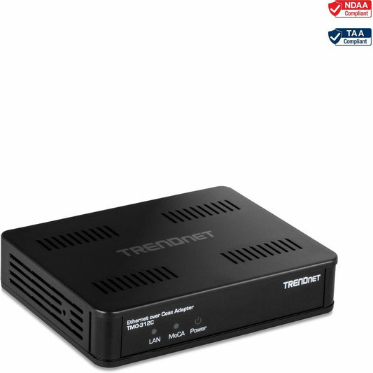 TRENDnet Ethernet Over Coax MoCA 2.5 Adapter TMO-312C Backward Compatible with MoCA 2.0/1.1/1.0 RJ-45 Gigabit LAN Port Supports Net Throughput up to 1Gbps Support up to 16 Nodes Black