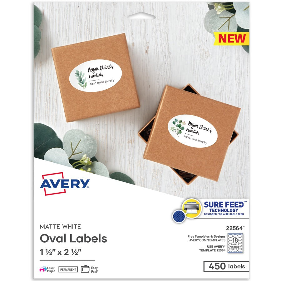 Avery&reg; Easy Peel Oval Labels 22564 2-1/2&quot;W x 1-1/2&quot;D White Pack Of 450