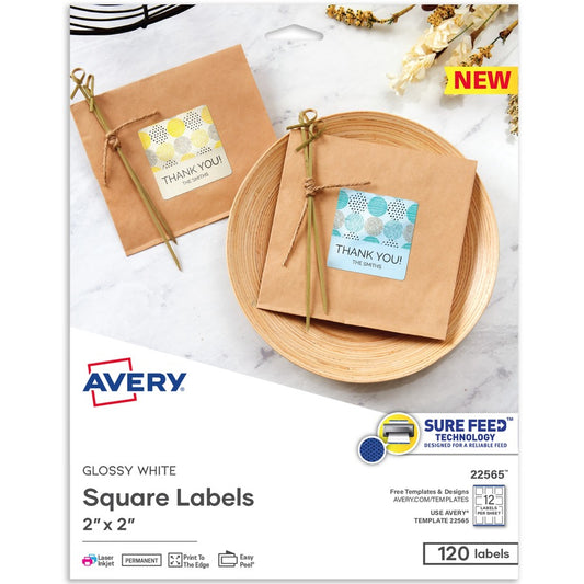 Avery&reg; Printable Square Labels 22565 2&rdquo;W x 2&rdquo;D Glossy White Pack Of 120 Labels