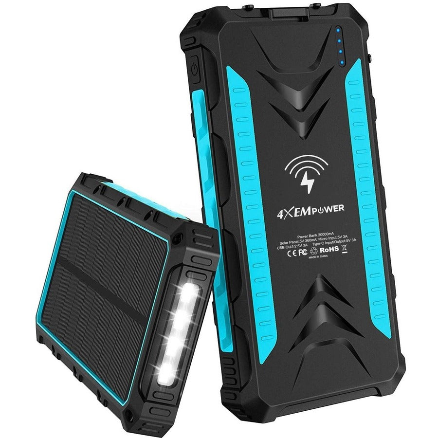 4XEM 20000 maH Mobile Solar Power Bank and Charger (Blue)