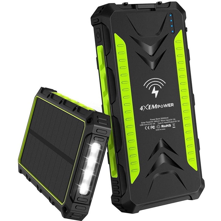 4XEM 20000 maH Mobile Solar Power Bank and Charger (Green)