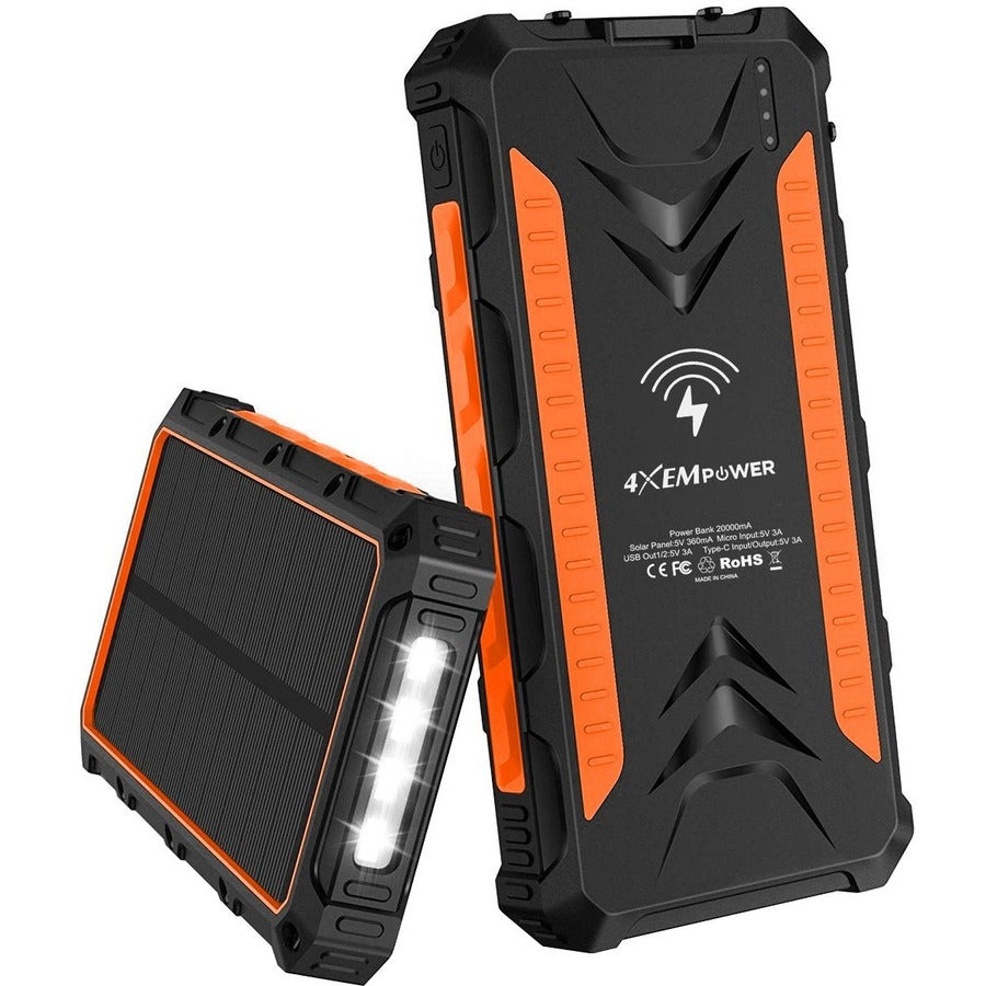 4XEM 20000 maH Mobile Solar Power Bank and Charger (Orange)