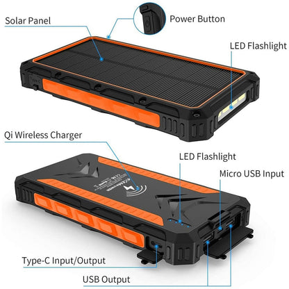 4XEM 20000 maH Mobile Solar Power Bank and Charger (Orange)