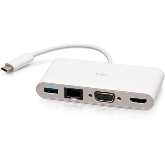 C2G USB C to HDMI VGA USB A & RJ45 Adapter - 4K 30Hz - White