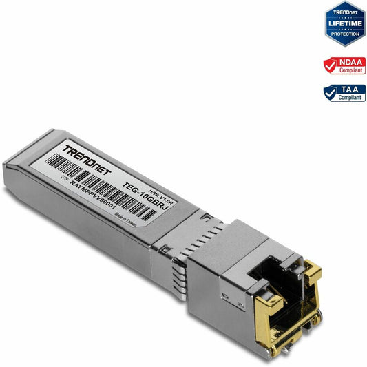 TRENDnet 10G RJ-45 Copper SFP+ Module Convert A Standard SFP+ Slot Into A RJ-45 Multi-Gigabit Port Connect Devices Up To 30m (98ft) Hot-Pluggable Lifetime Protection Silver TEG-10GBRJ