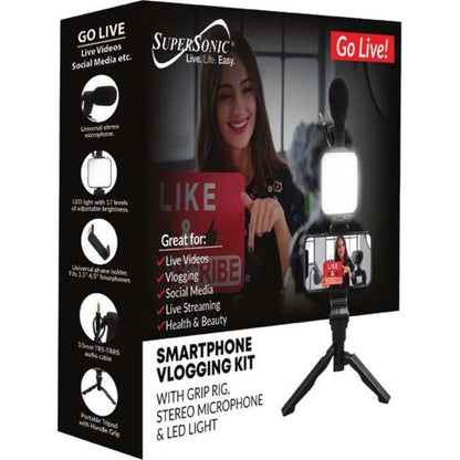 Supersonic Smartphone Vlogging Kit With Grip Rig Stereo Microphone & Led Light