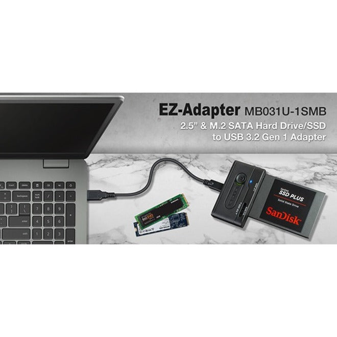 Icy Dock EZ-Adapter MB031U-1SMB Drive Enclosure SATA M.2 - USB 3.2 (Gen 1) Type C Host Interface External - Black