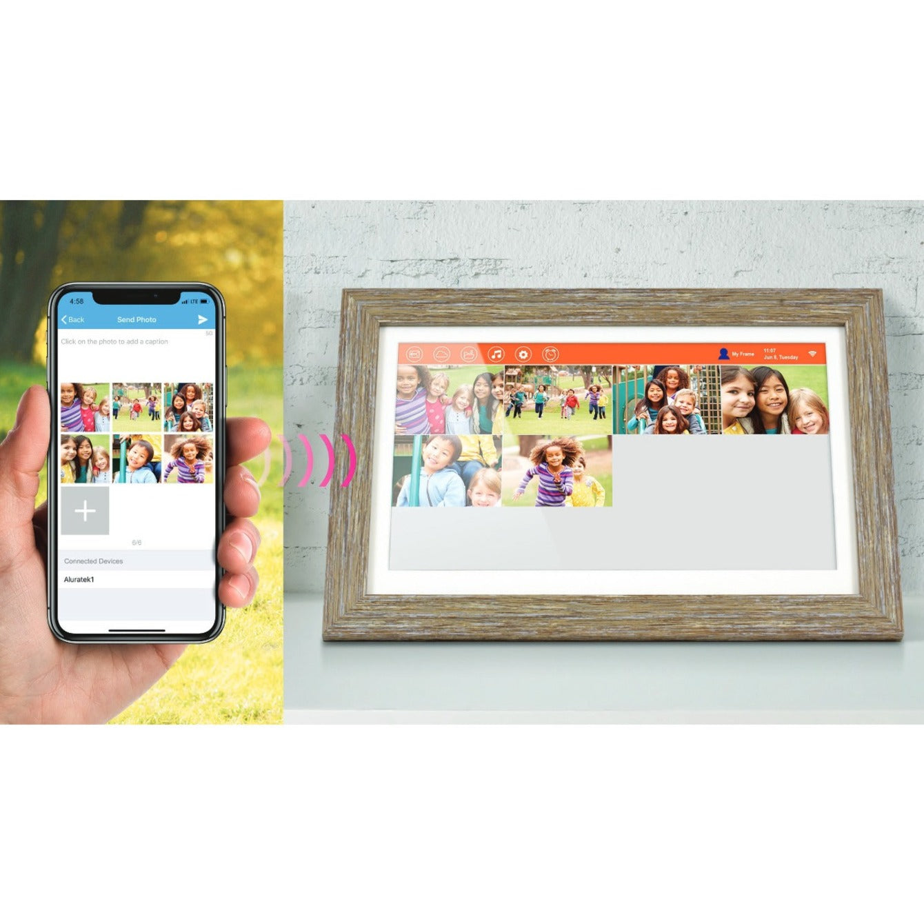 Aluratek 13.3" WiFi Touchscreen Distressed Wood Digital Photo Frame