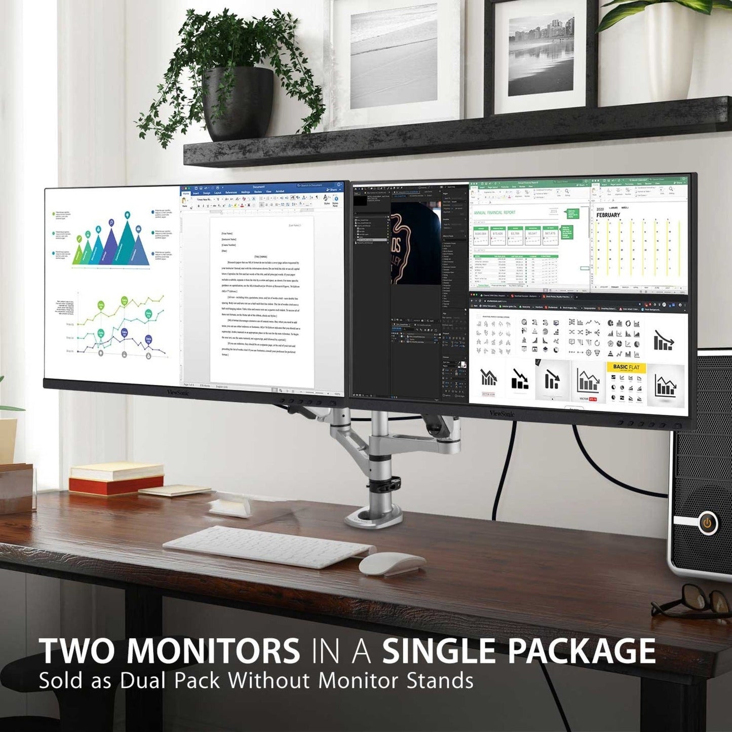 ViewSonic VG2455_56A_H2 24 Inch Dual Pack Head-Only 1080p IPS Monitors with USB C 3.2 with 90W Power Delivery Docking Built-In HDMI VGA for Home and Office