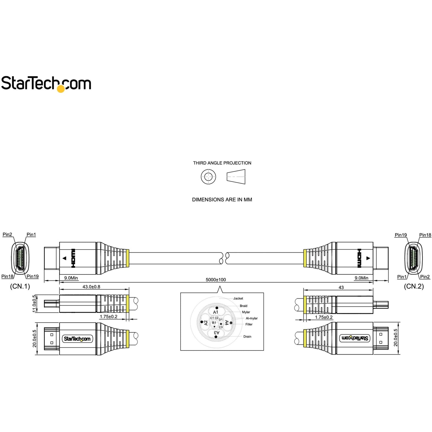 StarTech.com 16ft/5m HDMI 2.1 Cable Certified Ultra High Speed HDMI Cable 48Gbps 8K 60Hz/4K 120Hz HDR10+ 8K HDMI Cable Monitor/Display