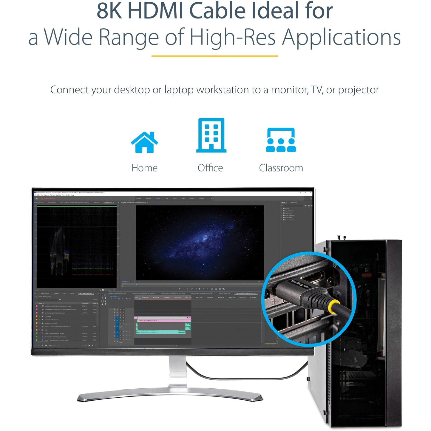 StarTech.com 16ft/5m HDMI 2.1 Cable Certified Ultra High Speed HDMI Cable 48Gbps 8K 60Hz/4K 120Hz HDR10+ 8K HDMI Cable Monitor/Display