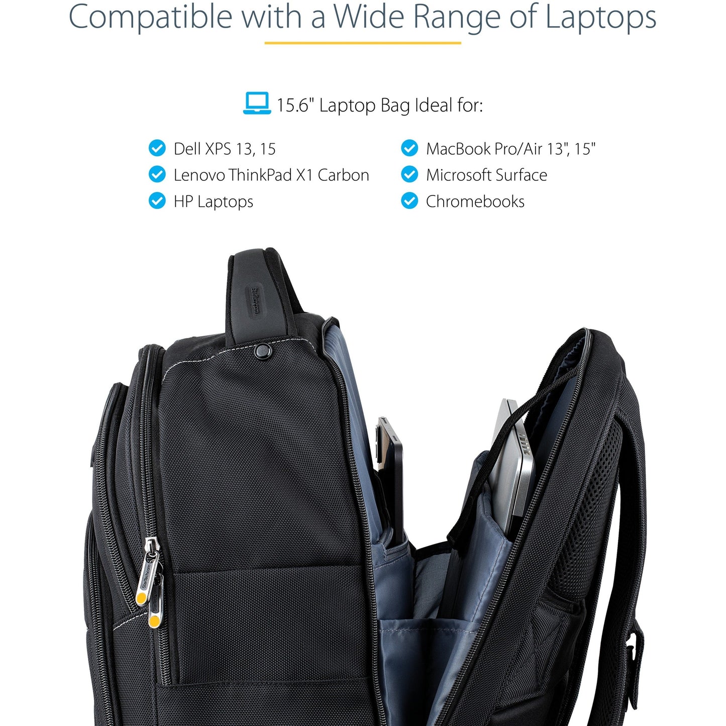 StarTech.com 15.6" Laptop Backpack w/ Removable Accessory Case Professional IT Tech Backpack for Work/Travel/Commute Nylon Computer Bag