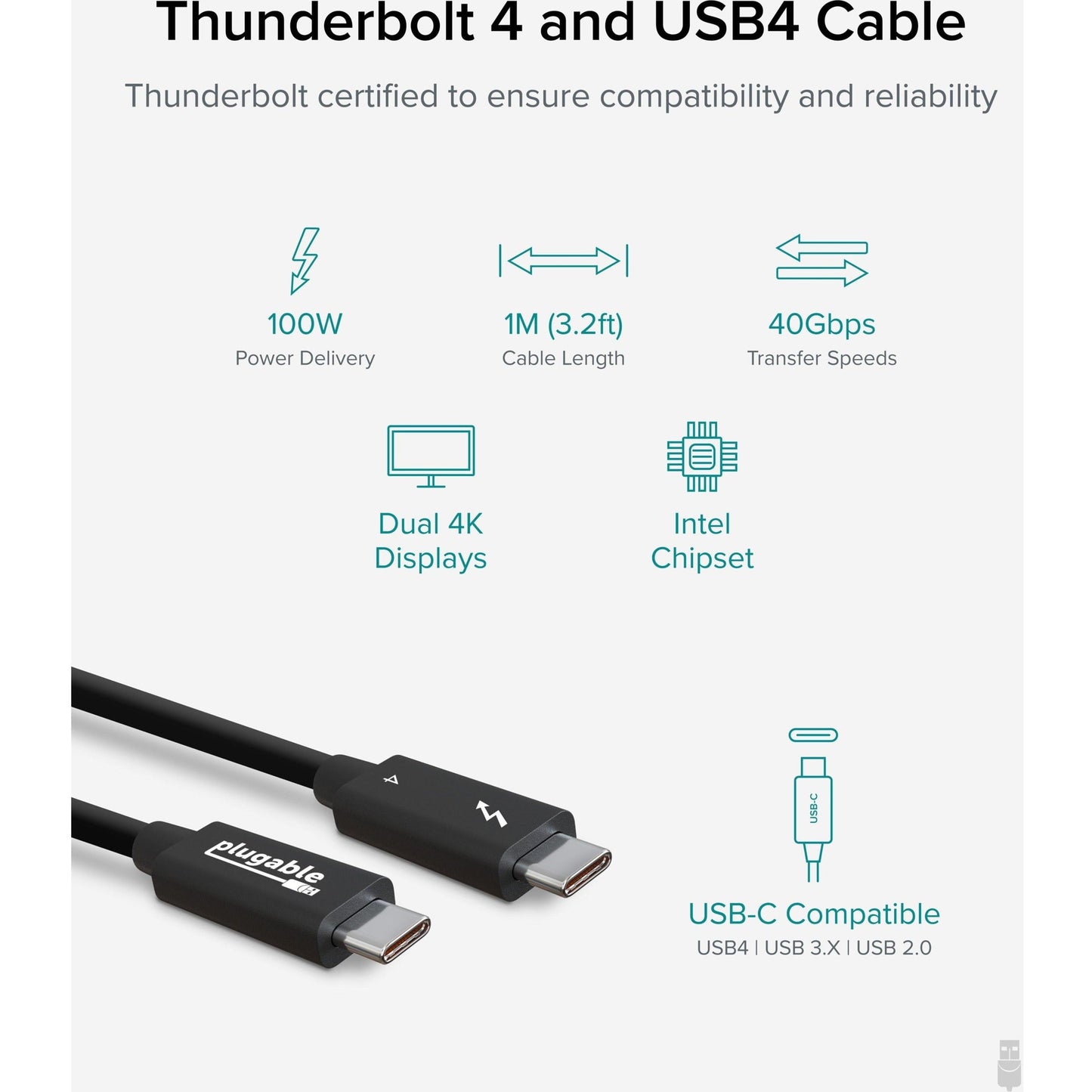 Plugable Thunderbolt 4 Cable [Thunderbolt Certified]