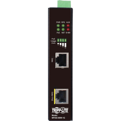 Tripp Lite Industrial Gigabit Ethernet PoE injector 90W PoE++ 802.3bt Midspan -40? to +75? IP30 housing Dual 24-57VDC DIN rail 1 Port