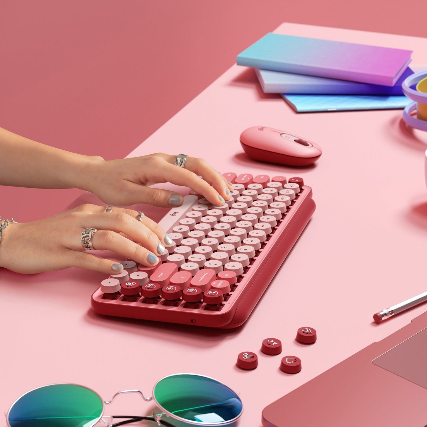 Logitech POP Keys Wireless Mechanical Keyboard With Emoji Keys - Heartbreaker Rose