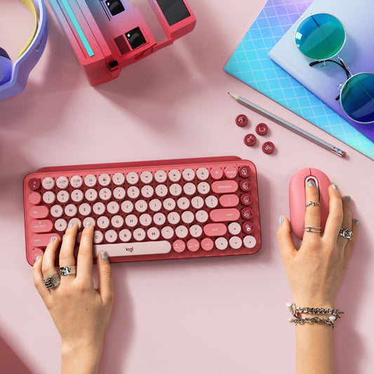 Logitech POP Keys Wireless Mechanical Keyboard With Emoji Keys - Heartbreaker Rose