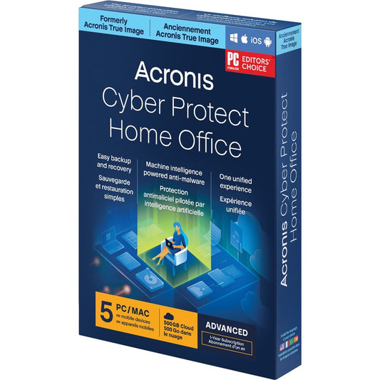 Acronis Cyber Protect Home Office Advanced - Subscription License - 5 Computer 500 GB Cloud Storage Space Unlimited Mobile Device - 1 Year