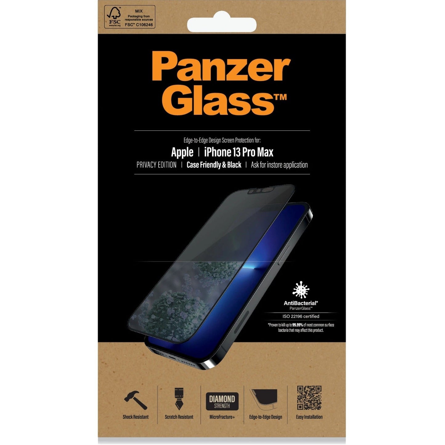 PanzerGlass iPhone 13 Pro Max - Black - Privacy Black Crystal Clear