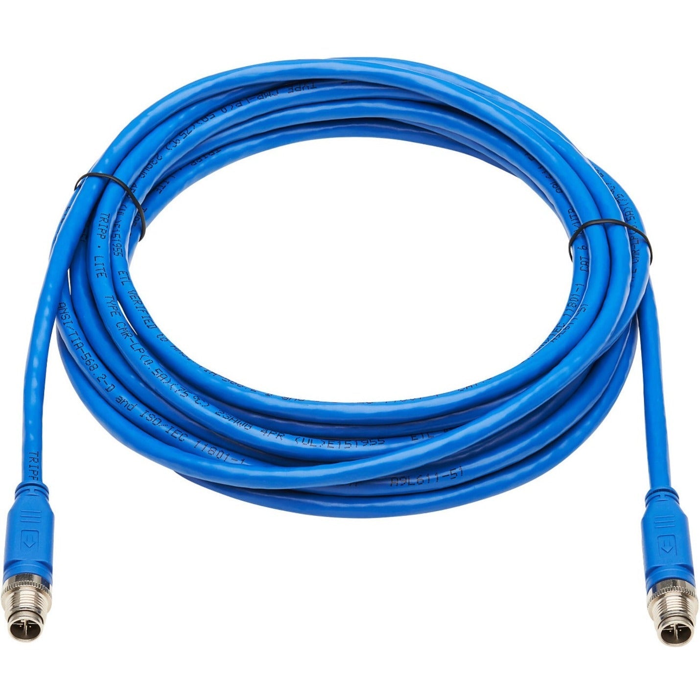 Tripp Lite M12 X-Code Cat6 1G UTP CMR-LP Ethernet Cable (M/M) IP68 PoE Blue 3 m (9.8 ft.)