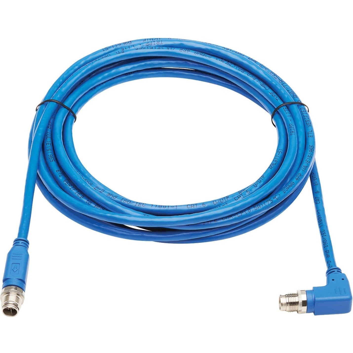 Tripp Lite M12 X-Code Cat6 1G UTP CMR-LP Ethernet Cable (Right-Angle M/M) IP68 PoE Blue 10 m (32.8 ft.)