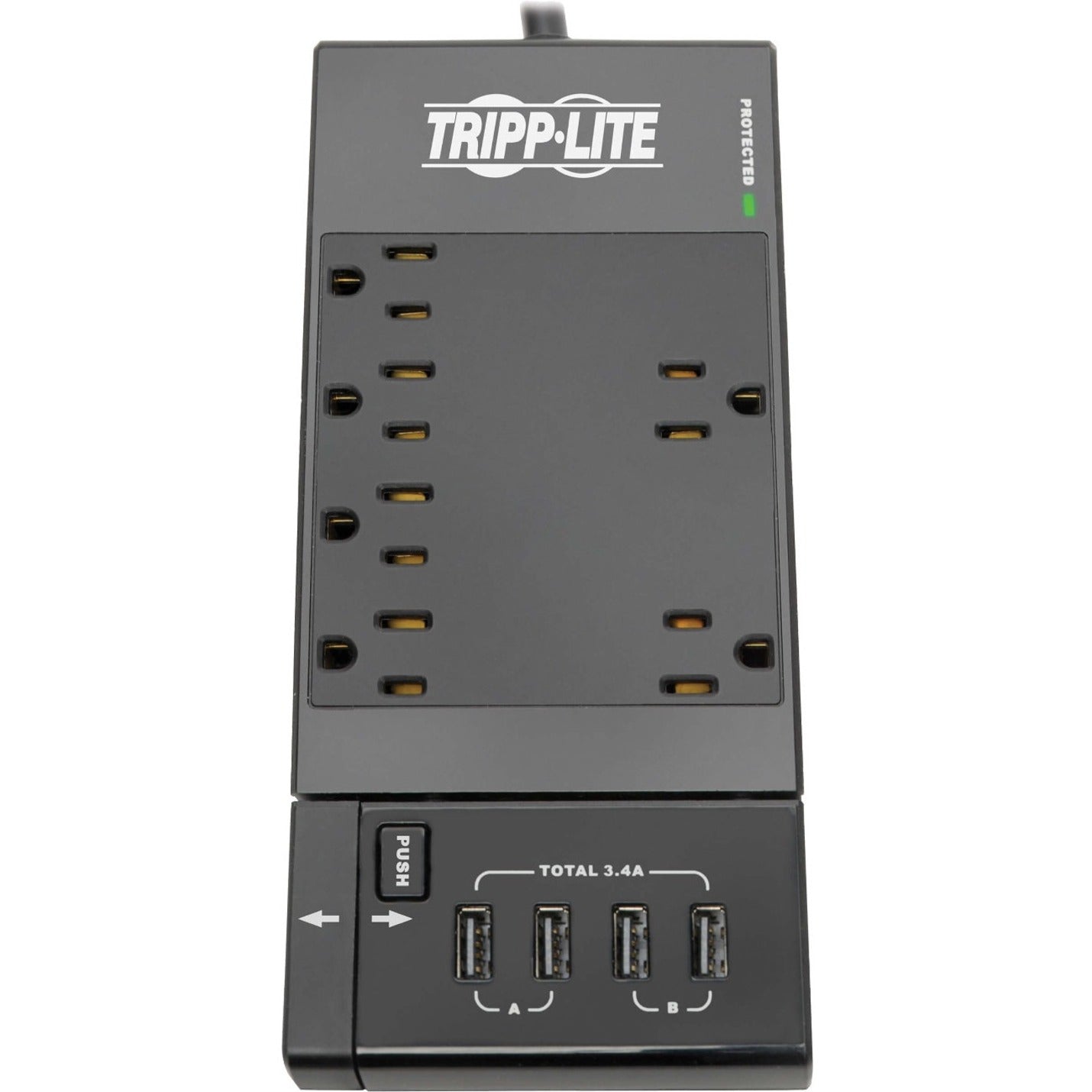 Tripp Lite Safe-IT 6-Outlet Surge Protector Retractable USB Charger 5-15R Outlets 4 USB Charging Ports 8 ft. (2.4 m) Cord Antimicrobial Protection