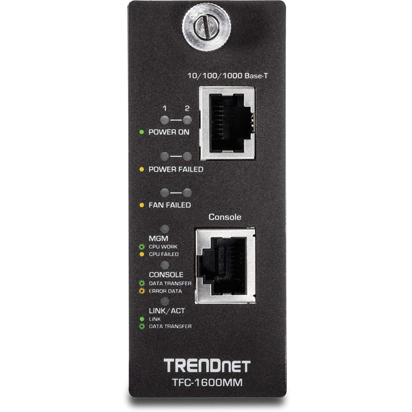 TRENDnet SNMP Management Module for TFC-1600; Supports Port Based Management; Real Time Monitoring; Converter Speed; Link Activity; Duplex Status; Gigabit Port; Lifetime Protection; TFC-1600MM