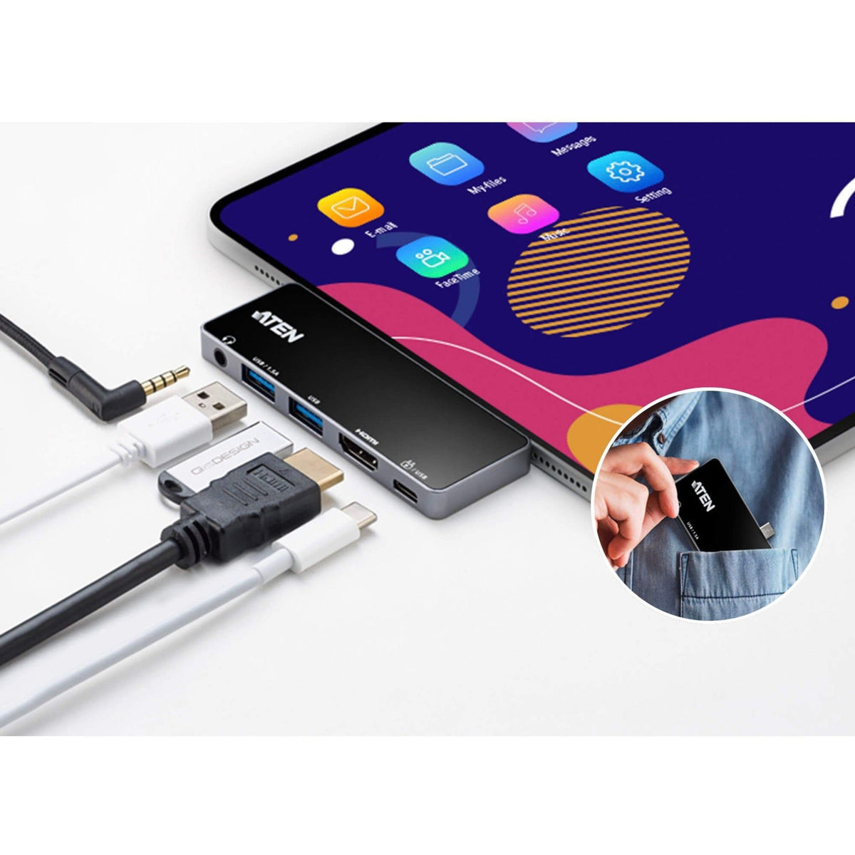 ATEN UH3238 USB-C Travel Dock with Power Pass-Through