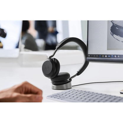 Jabra Evolve2 75 Wireless On-ear Stereo Headset - USB-C - Unified Communication - With Charging Stand - Black - Binaural - Ear-cup - 3000 cm - Bluetooth - 20 Hz to 20 kHz - MEMS Technology Microphone - Noise Cancelling