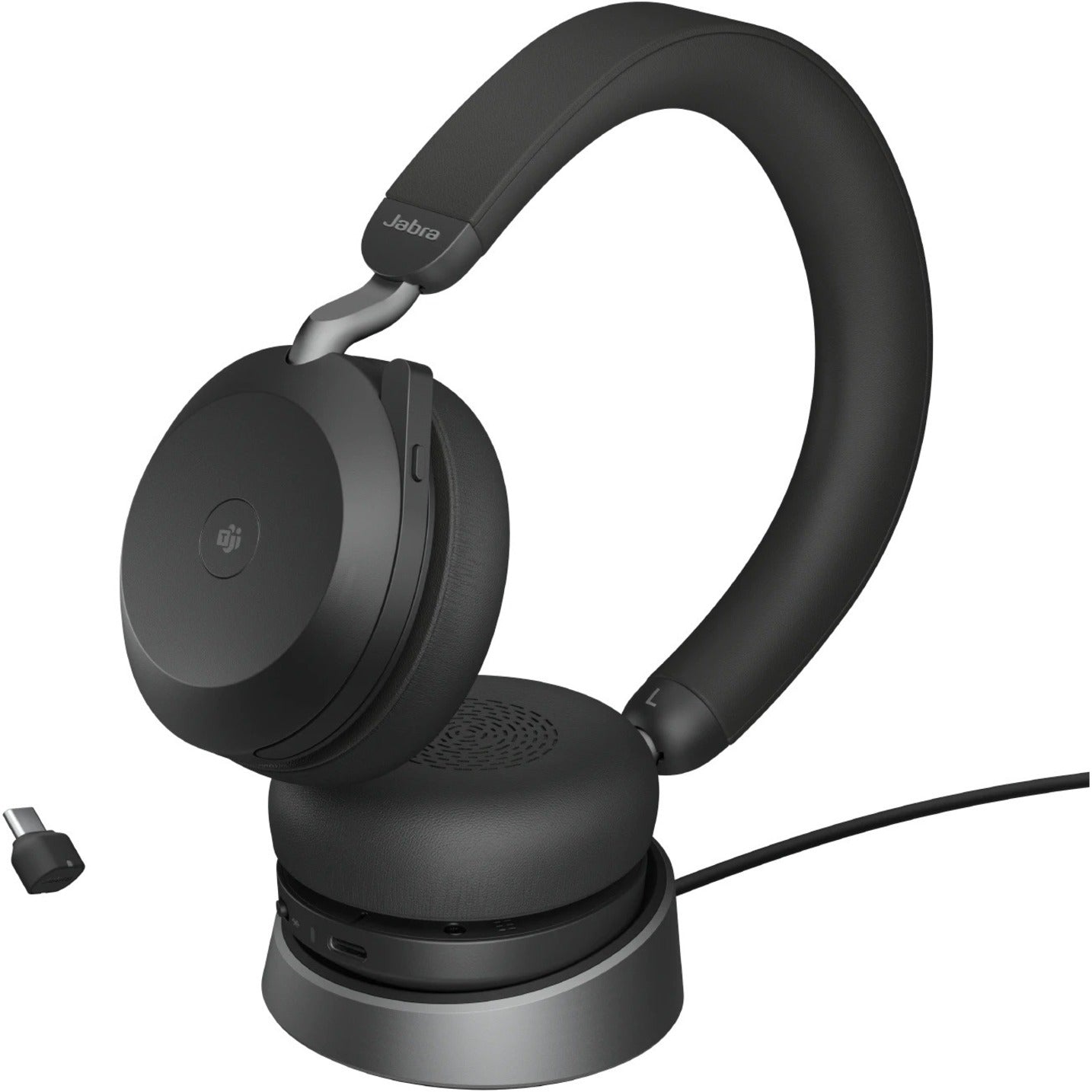 Jabra Evolve2 75 Wireless On-ear Stereo Headset - USB-C - For MS Teams - With Charging Stand - Black - Binaural - Ear-cup - 3000 cm - Bluetooth - 20 Hz to 20 kHz - MEMS Technology Microphone - Noise Cancelling