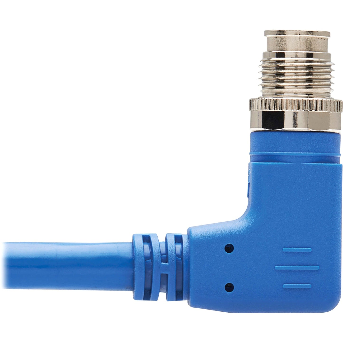 Tripp Lite M12 X-Code Cat6a 10G F/UTP CMR-LP Shielded Ethernet Cable (Right-Angle M12 M/RJ45 M) IP68 PoE Blue 1 m (3.3 ft.)