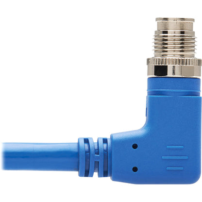 Tripp Lite M12 X-Code Cat6a 10G F/UTP CMR-LP Shielded Ethernet Cable (Right-Angle M12 M/RJ45 M) IP68 PoE Blue 1 m (3.3 ft.)