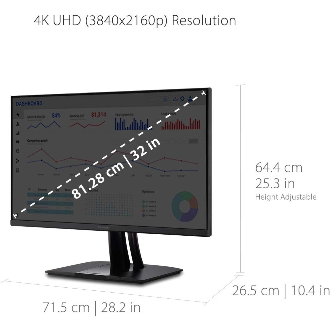 ViewSonic VP3256-4K 32 Inch Premium IPS 4K Ergonomic Monitor with Ultra-Thin Bezels Color Accuracy Pantone Validated HDMI DisplayPort and USB C for Professional Home and Office