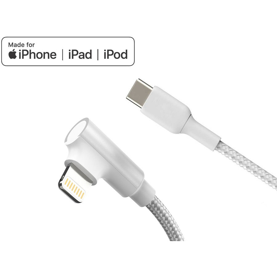4XEM's USB-C to Lightning Right Angled 3 FT Charging Cable (White) - MFi Certified