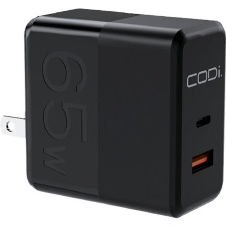 CODi Dual Port 65W GaN Wall Charger/AC Adapter (USB-C USB-A Outputs)